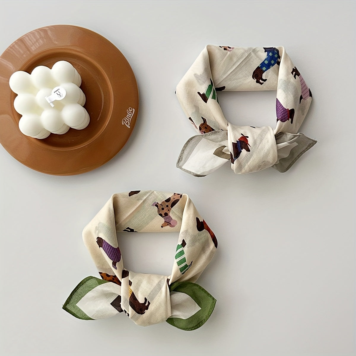 Vintage Cotton Square Scarf – Lightweight Dog Print Design