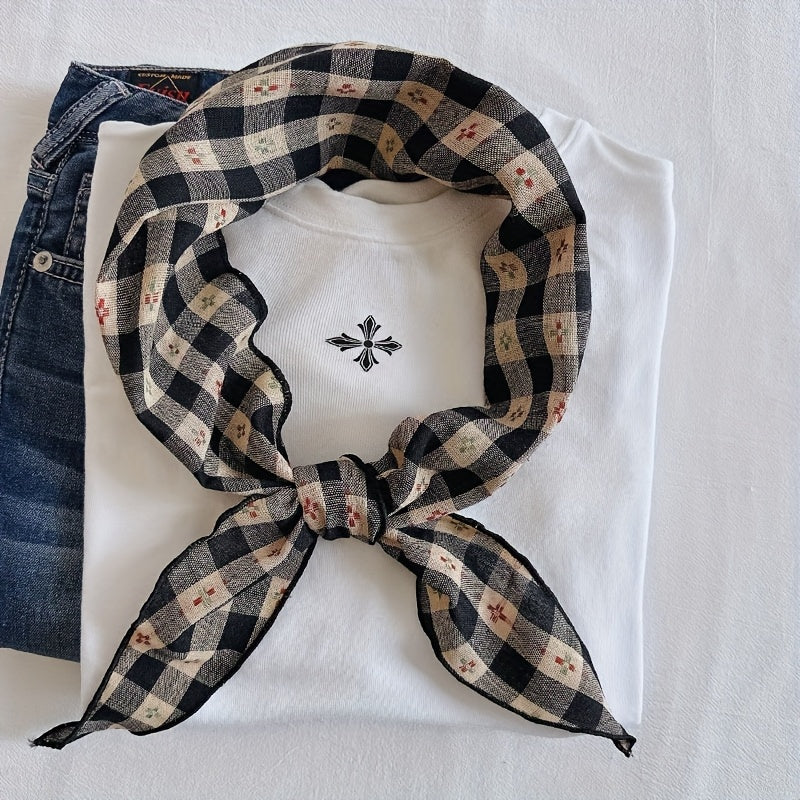 Bohemian Plaid Scarf – Lightweight Cotton Square Scarf