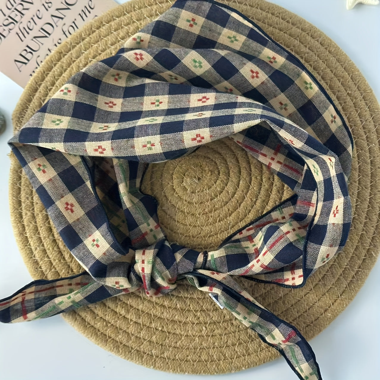 Bohemian Plaid Scarf – Lightweight Cotton Square Scarf