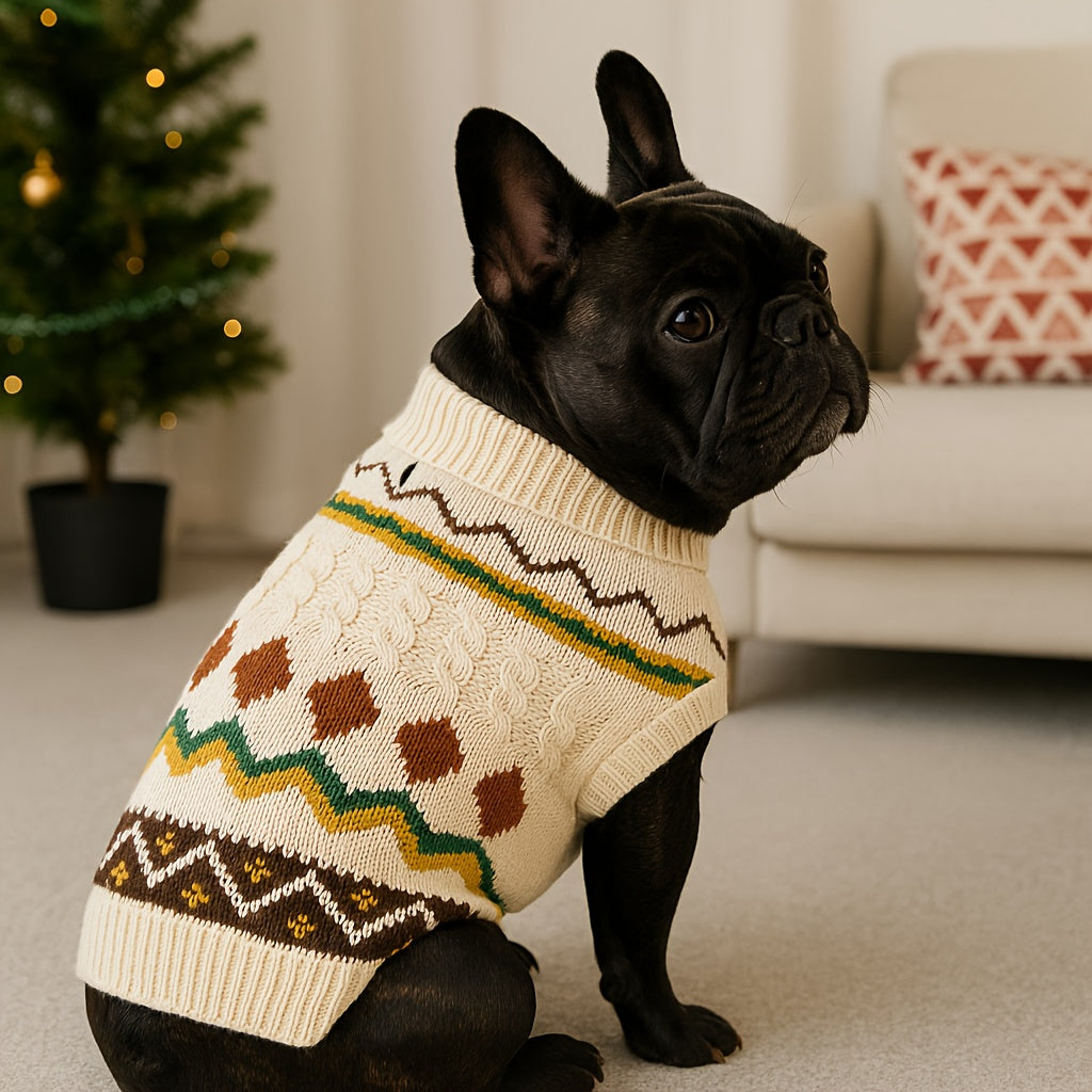 Classic Knit Christmas Pet Sweater – Soft & Cozy Turtleneck Design