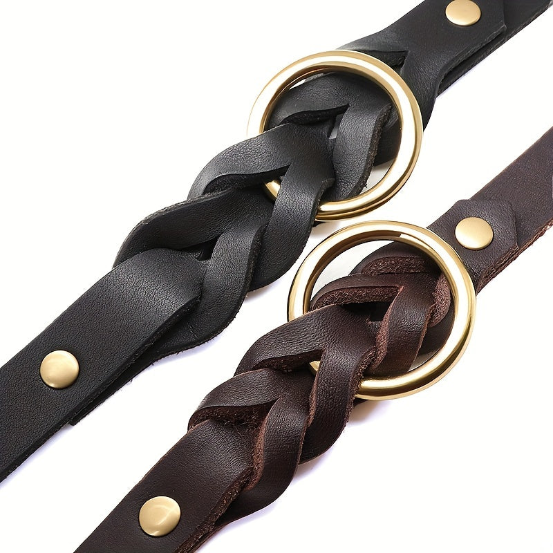 Premium Leather Dog Collar with Gold-Tone Buckle