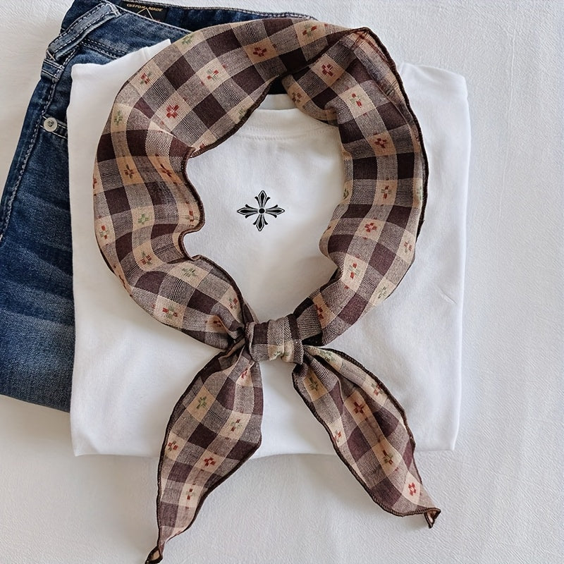 Bohemian Plaid Scarf – Lightweight Cotton Square Scarf