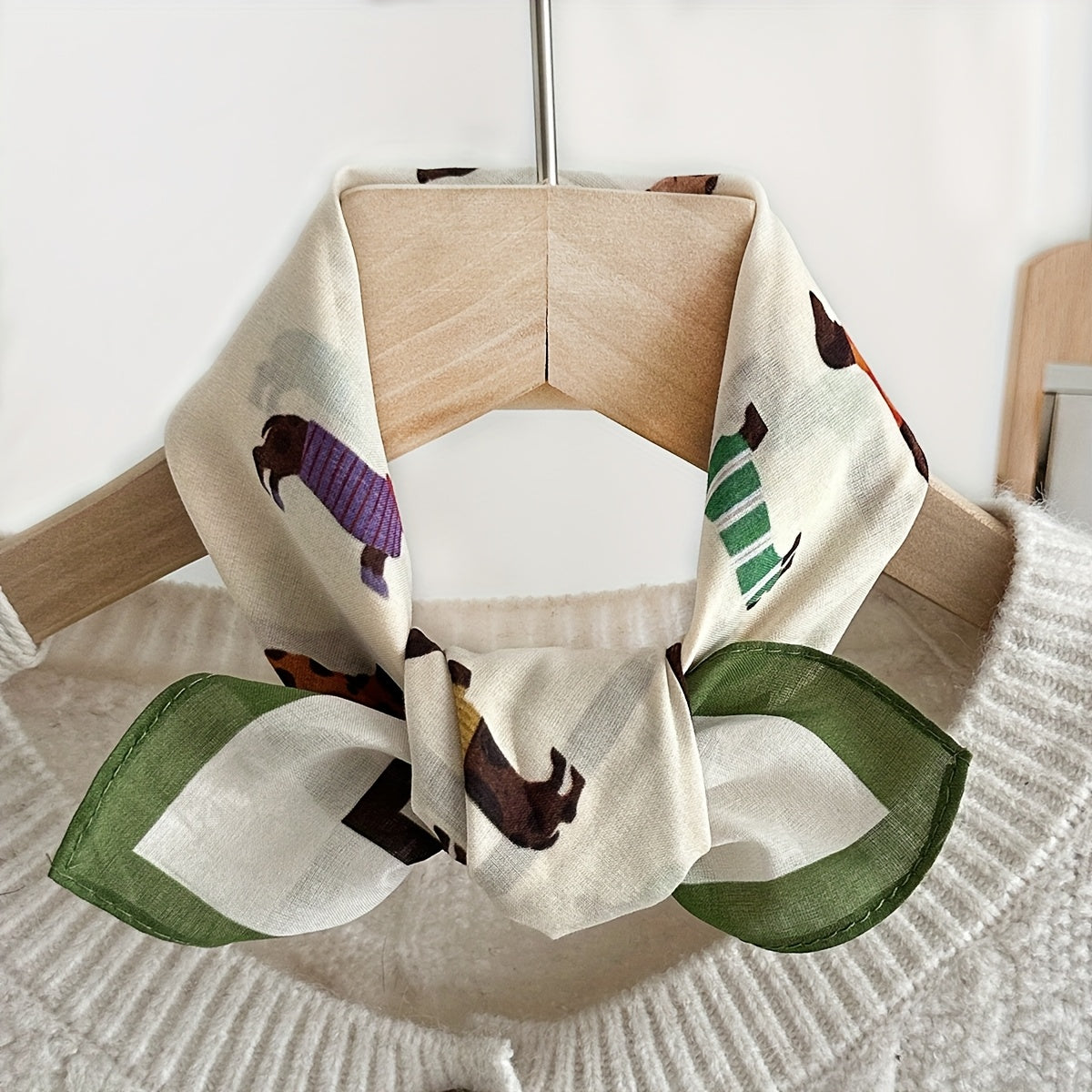 Vintage Cotton Square Scarf – Lightweight Dog Print Design