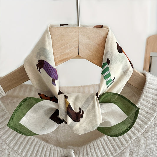 Vintage Cotton Square Scarf – Lightweight Dog Print Design