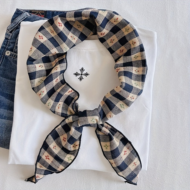 Bohemian Plaid Scarf – Lightweight Cotton Square Scarf