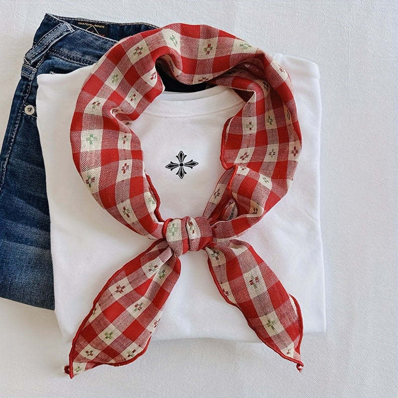 Bohemian Plaid Scarf – Lightweight Cotton Square Scarf