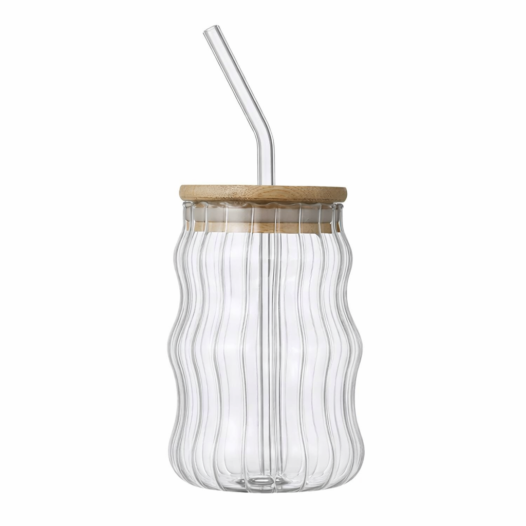 Glass Tumbler with Straw & Bamboo Lid