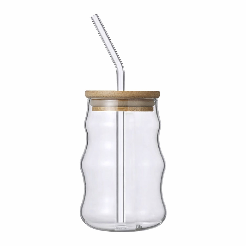 Glass Tumbler with Straw & Bamboo Lid