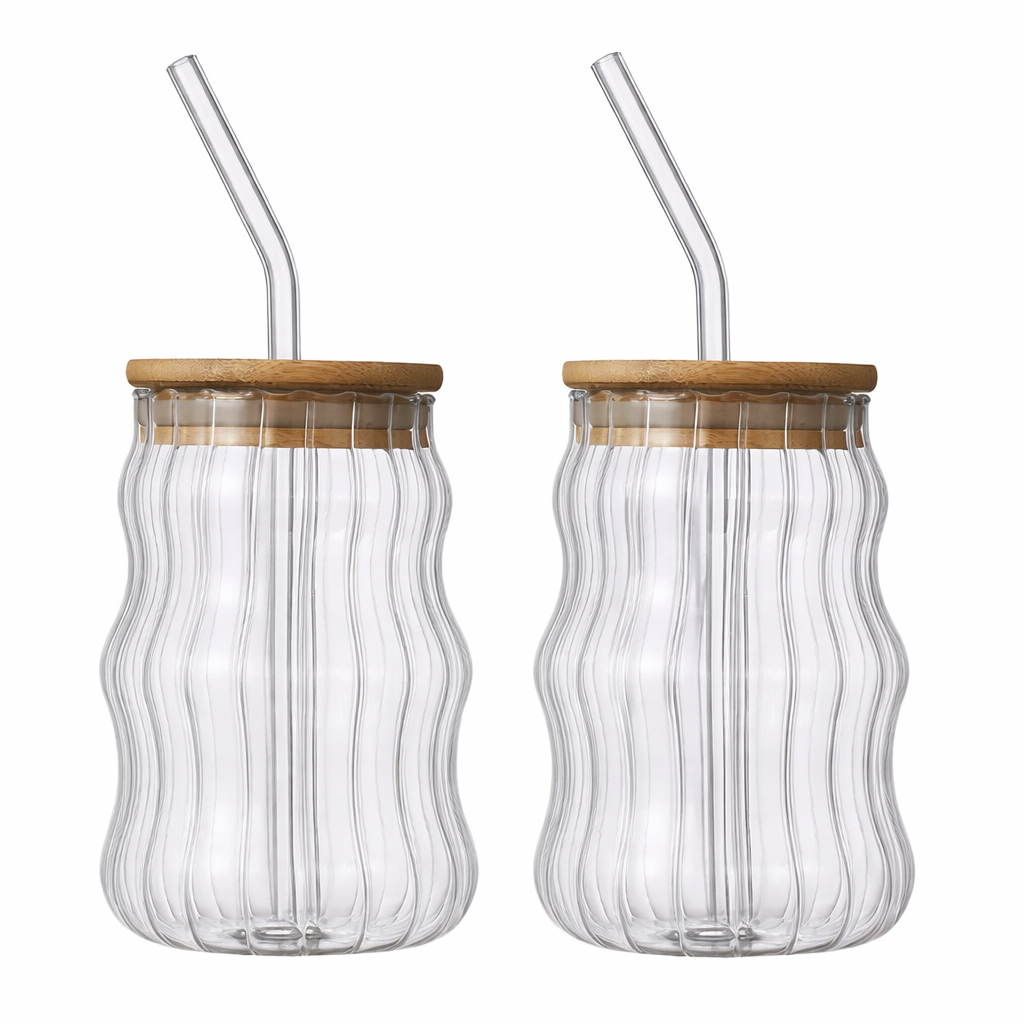 Glass Tumbler with Straw & Bamboo Lid