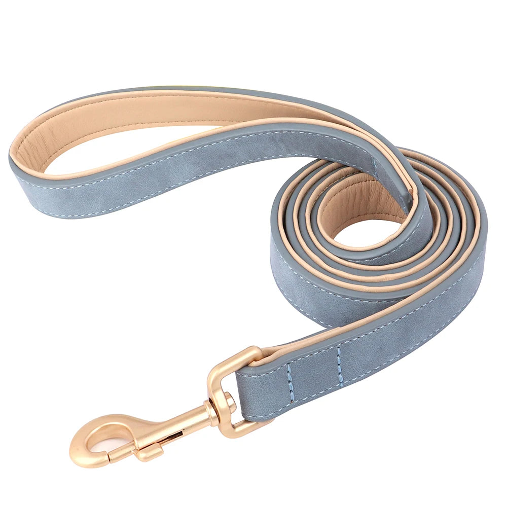 Soft Padded PU Leather Dog Collar & Leash