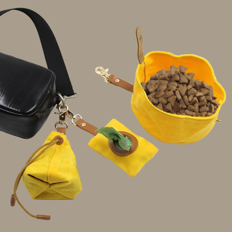 Canvas Dog Food & Water Bowl Set with Poop Bag