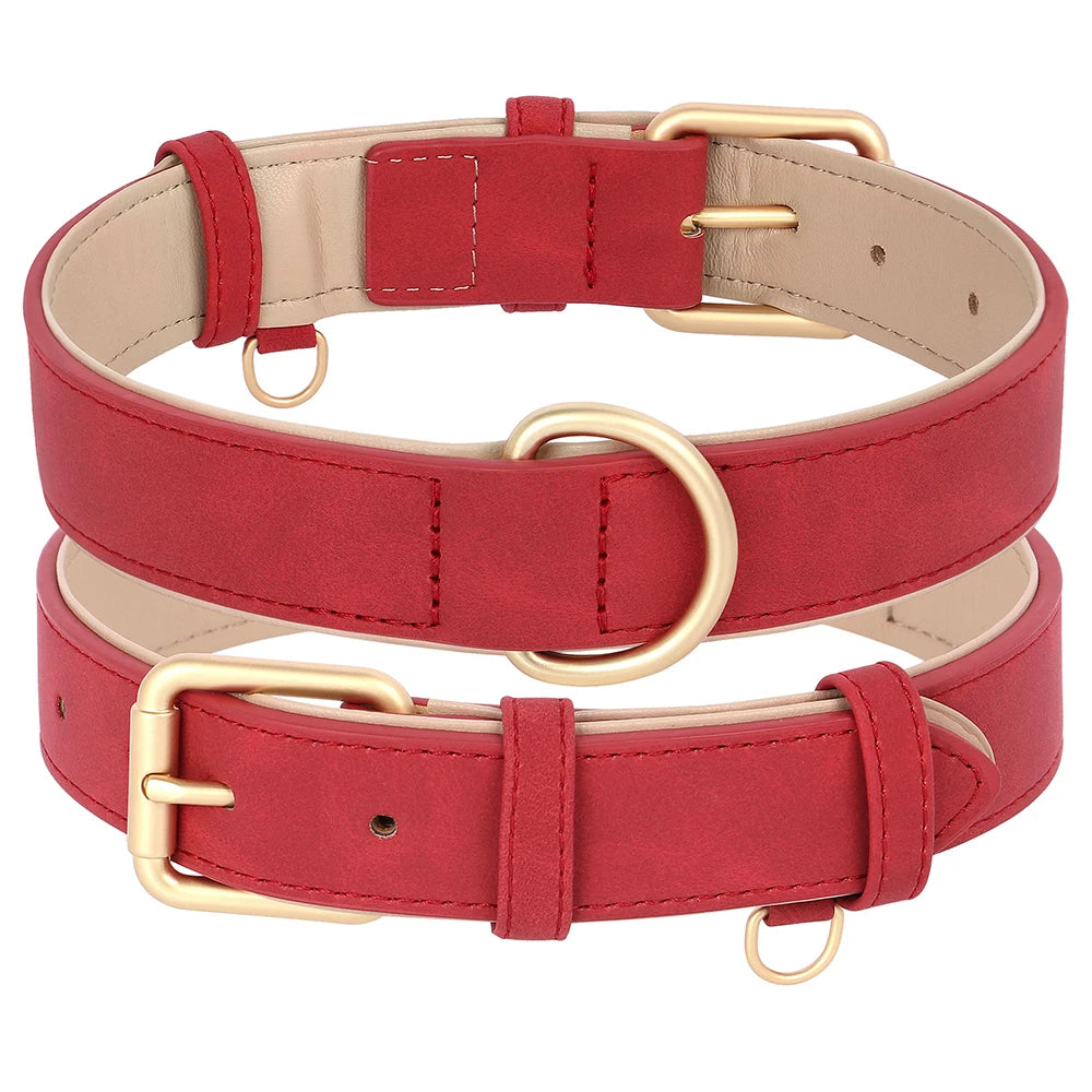 Soft Padded PU Leather Dog Collar & Leash