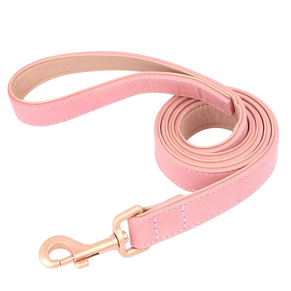 Soft Padded PU Leather Dog Collar & Leash