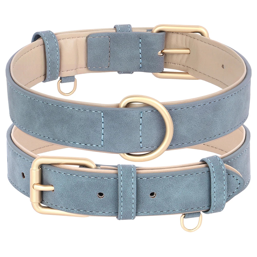 Soft Padded PU Leather Dog Collar & Leash