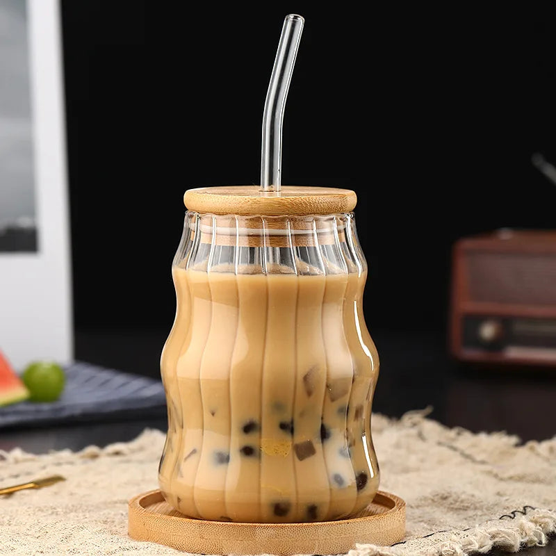 Glass Tumbler with Straw & Bamboo Lid