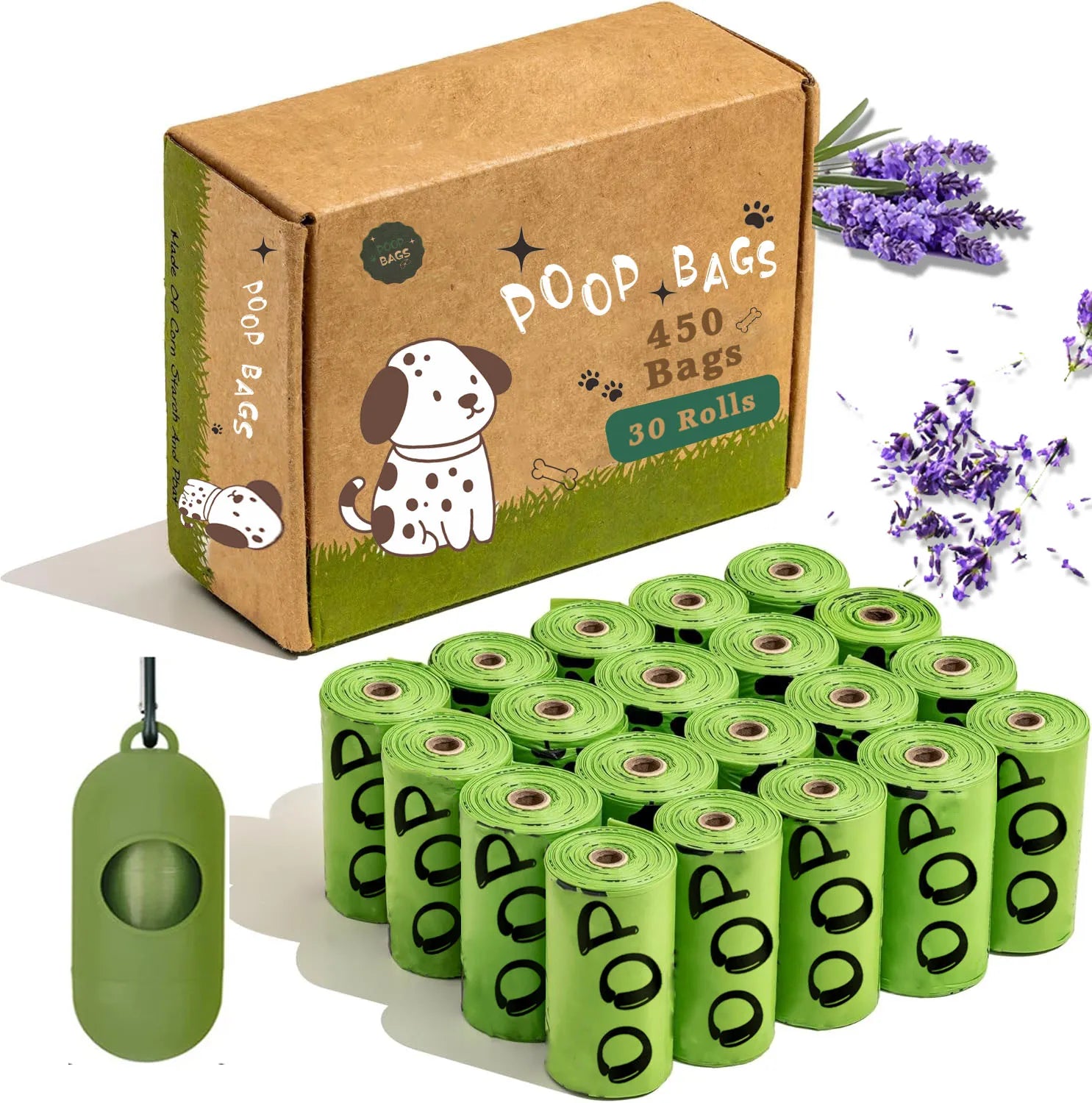Biodegradable Dog Poop Bags with Dispenser – Lavender Scented Leakproof Waste Bags