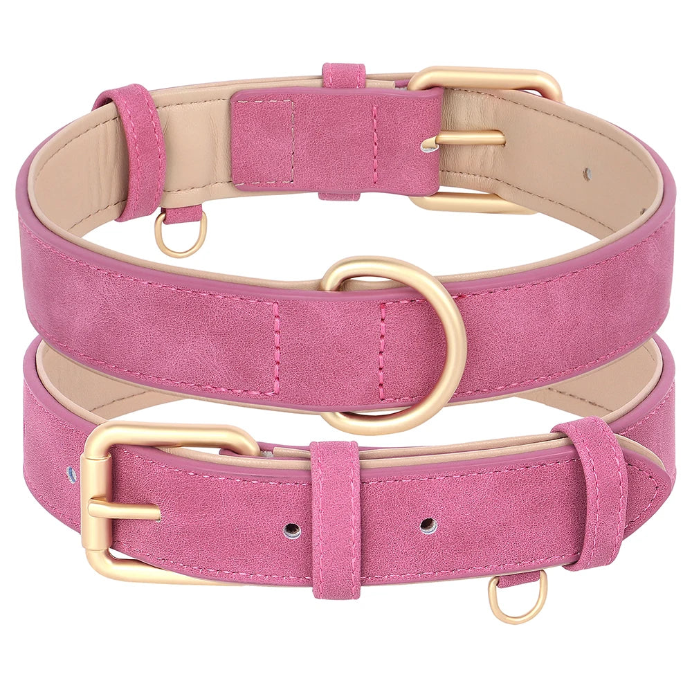 Soft Padded PU Leather Dog Collar & Leash