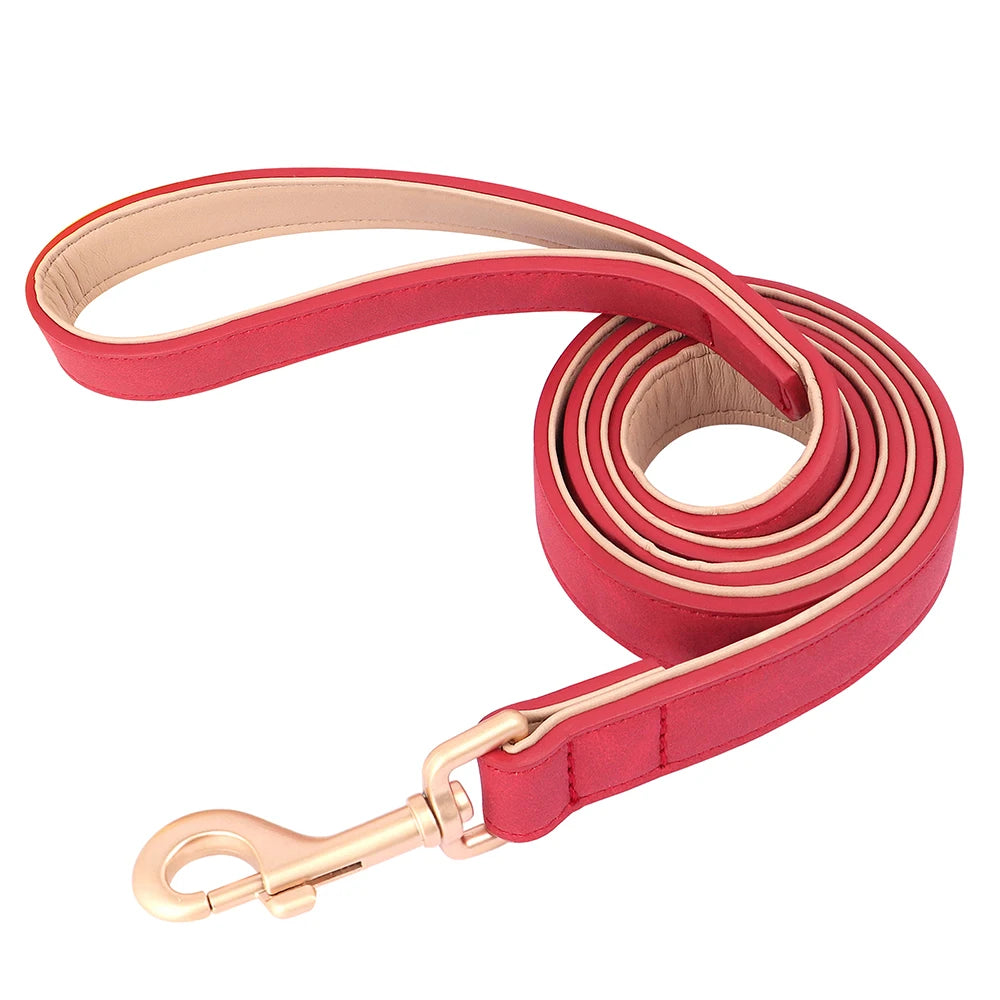 Soft Padded PU Leather Dog Collar & Leash