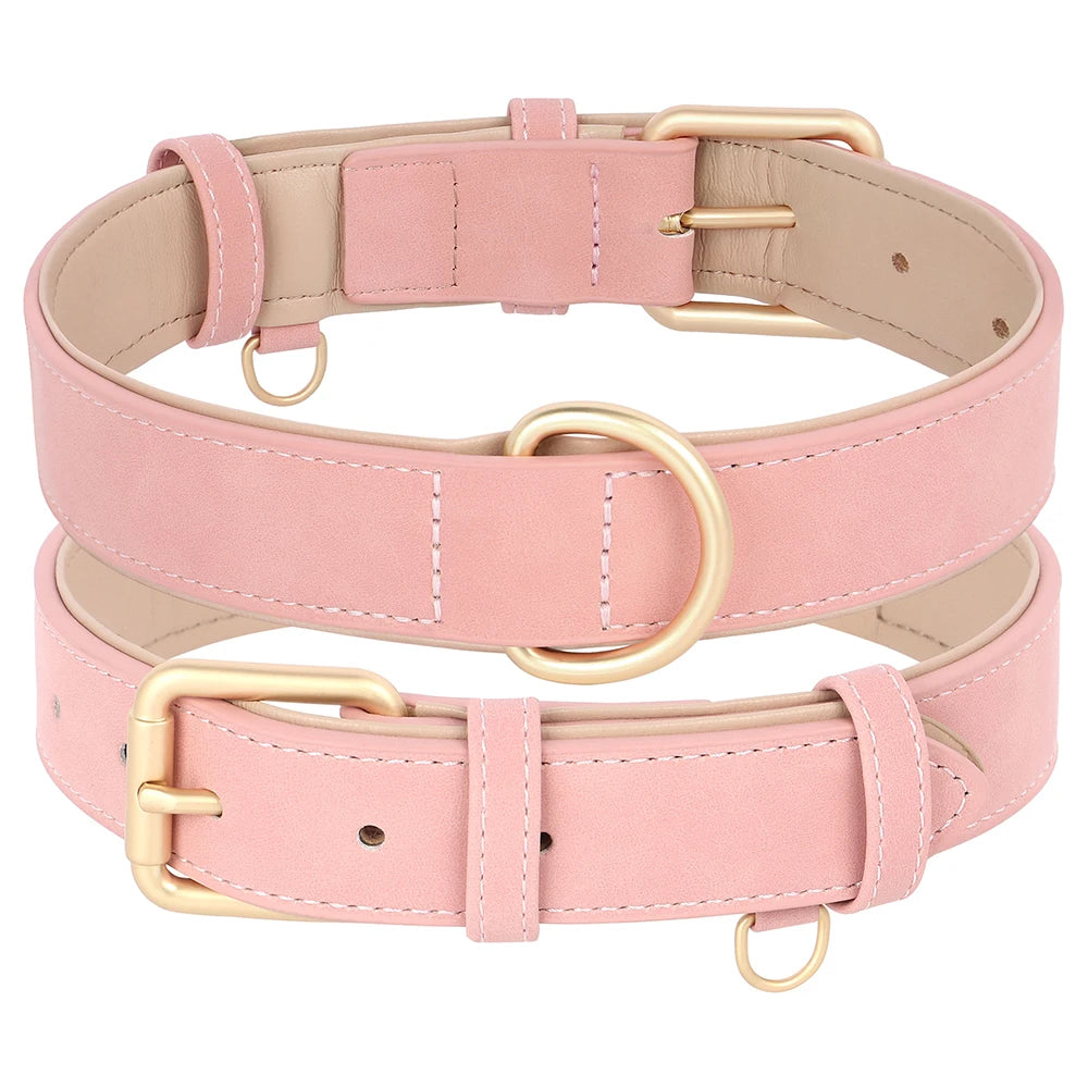 Soft Padded PU Leather Dog Collar & Leash