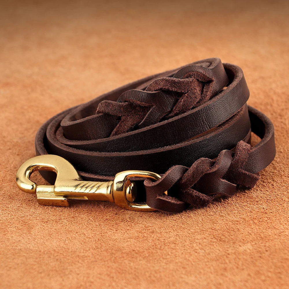 Genuine Leather Dog Collar & Leash Set