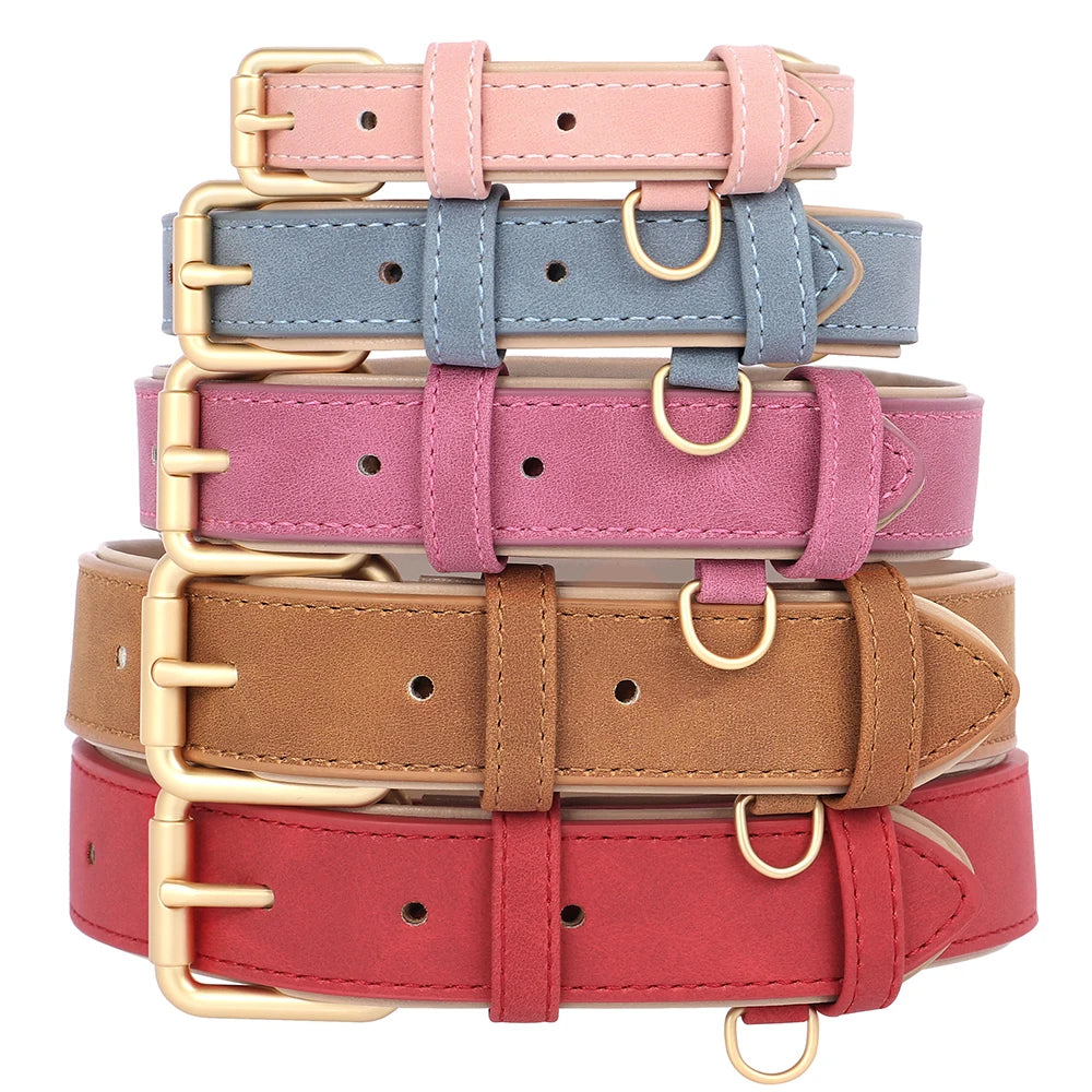 Soft Padded PU Leather Dog Collar & Leash