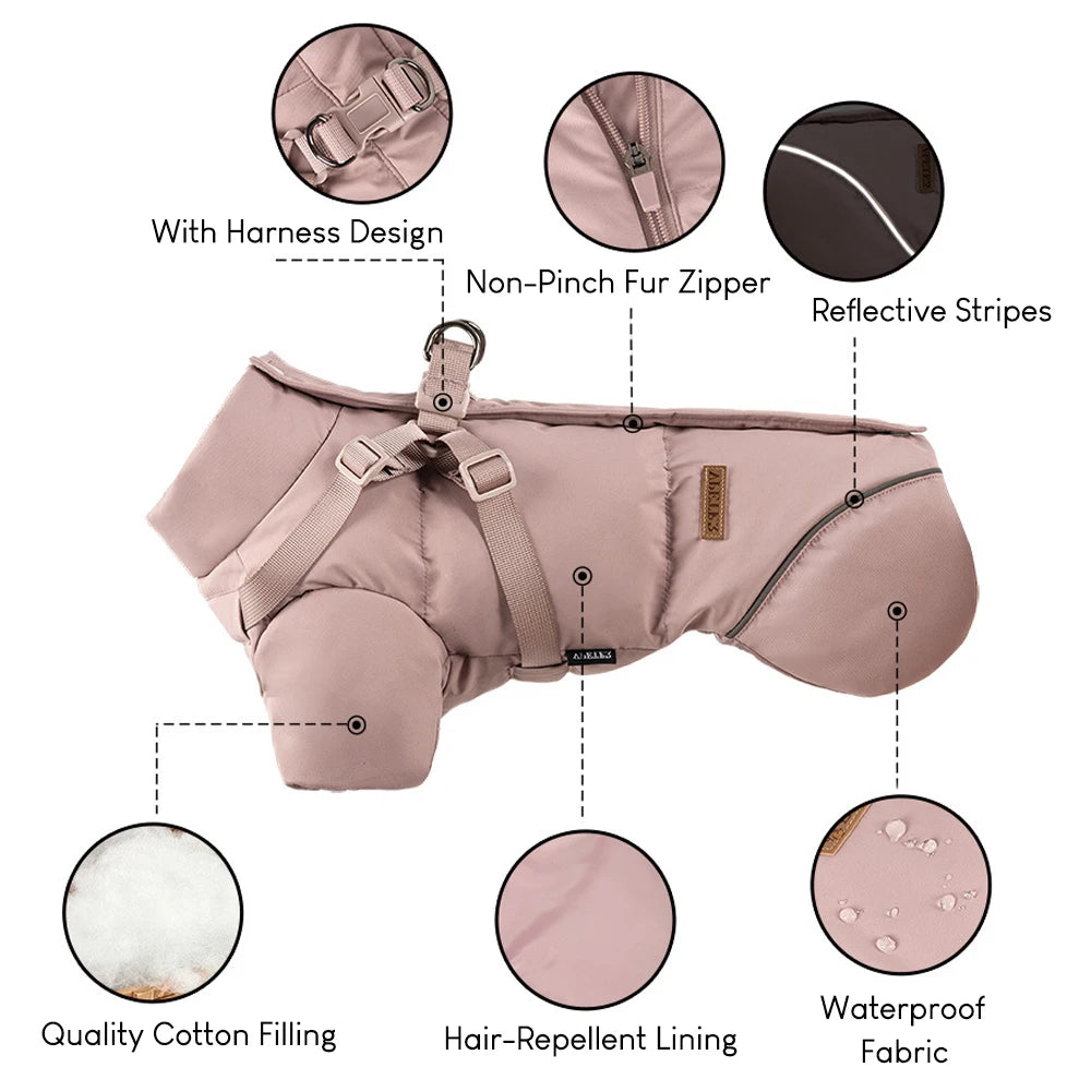 Winter Dog Jacket with Built-In Harness