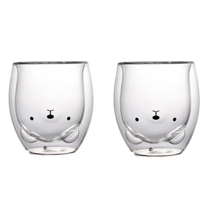 Kinder Glasbecher Doppelwandig Tier – 2er Set (Bär / Katze / Ente / Hund)