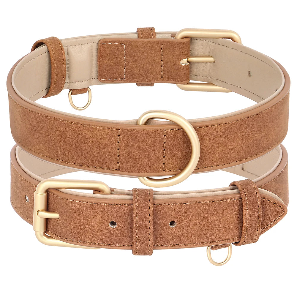 Soft Padded PU Leather Dog Collar & Leash