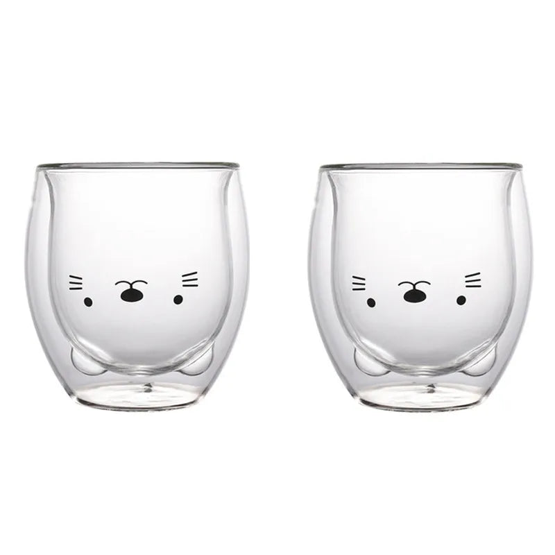 Kinder Glasbecher Doppelwandig Tier – 2er Set (Bär / Katze / Ente / Hund)