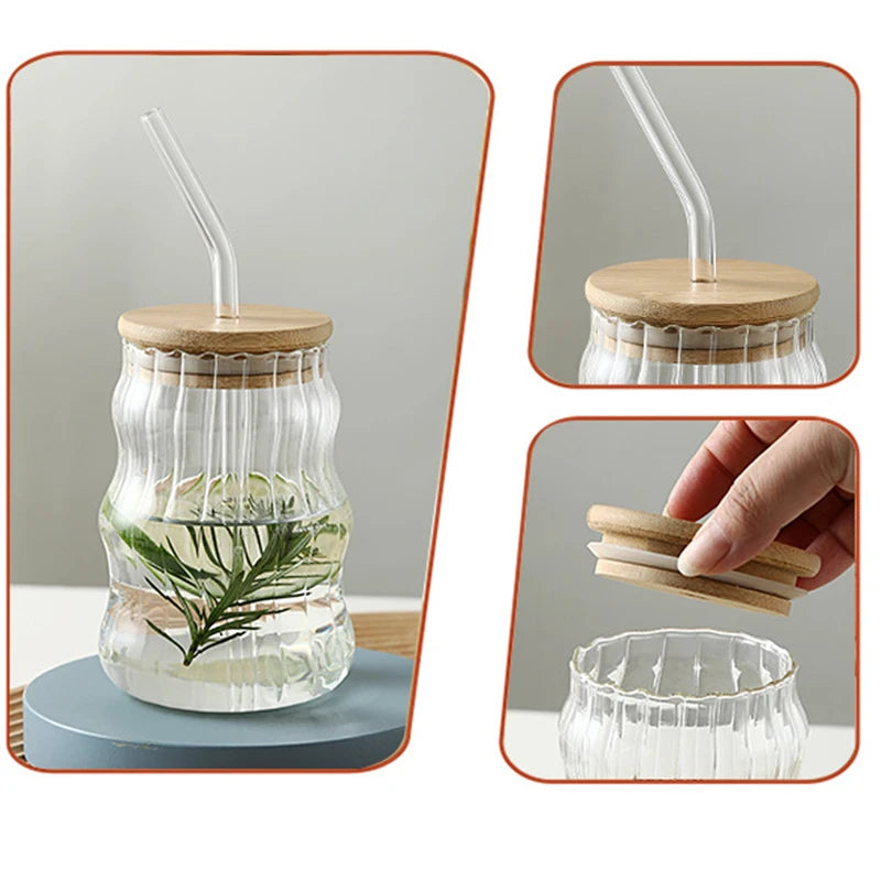 Glass Tumbler with Straw & Bamboo Lid
