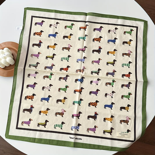 Vintage Cotton Square Scarf – Lightweight Dog Print Design