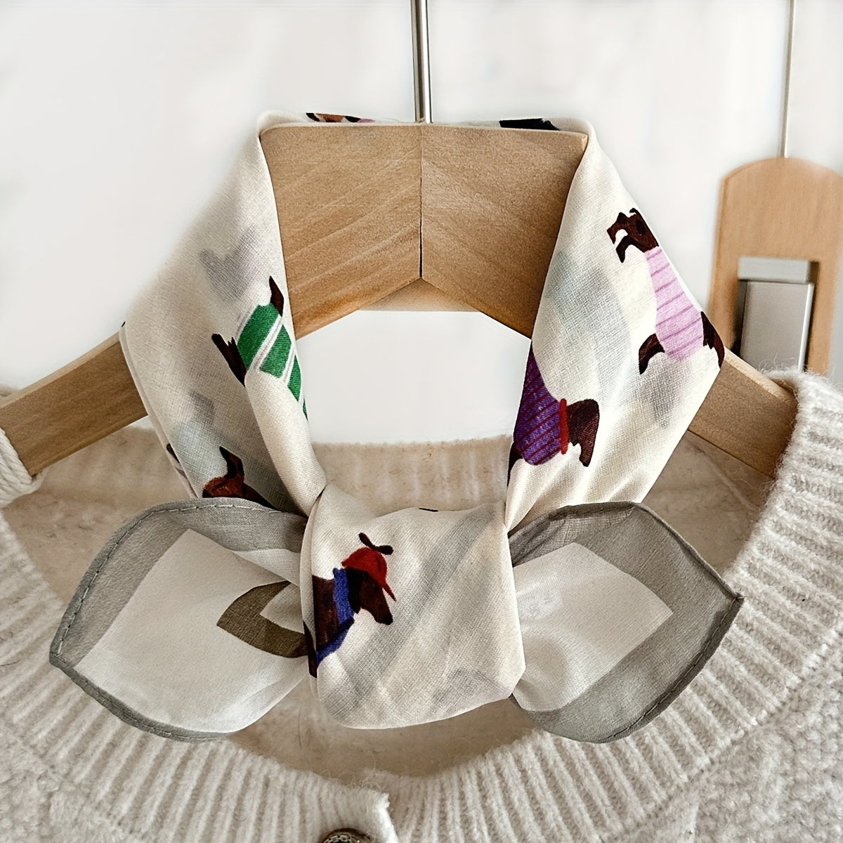 Vintage Cotton Square Scarf – Lightweight Dog Print Design