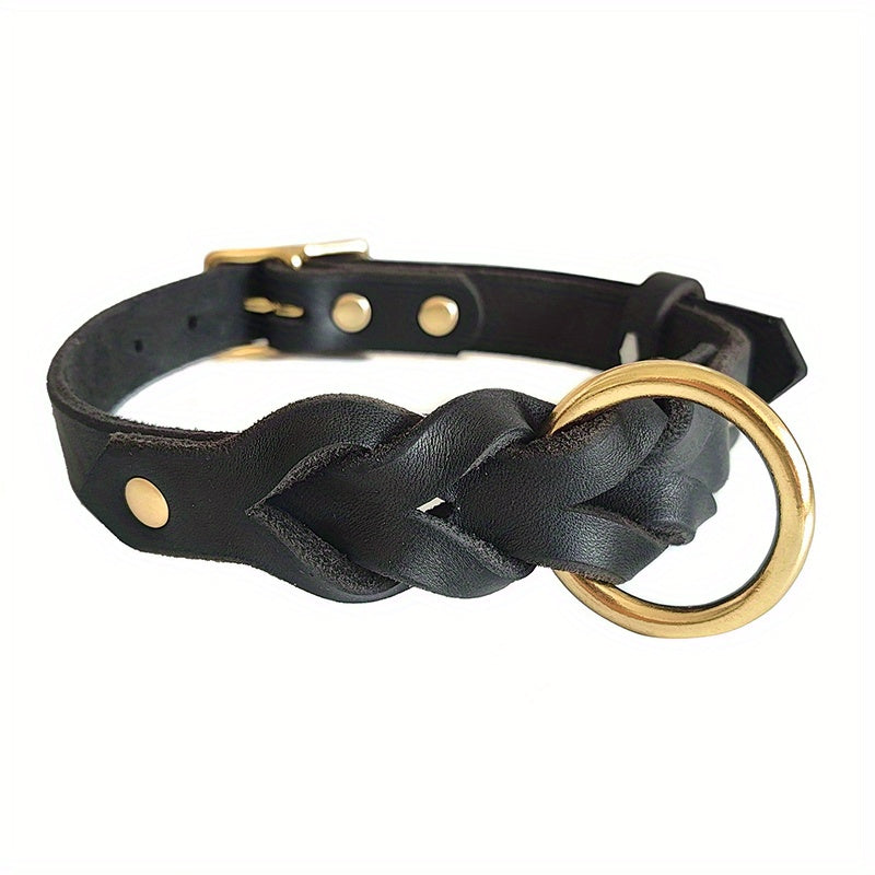 Premium Leather Dog Collar with Gold-Tone Buckle