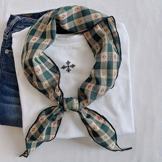 Bohemian Plaid Scarf – Lightweight Cotton Square Scarf