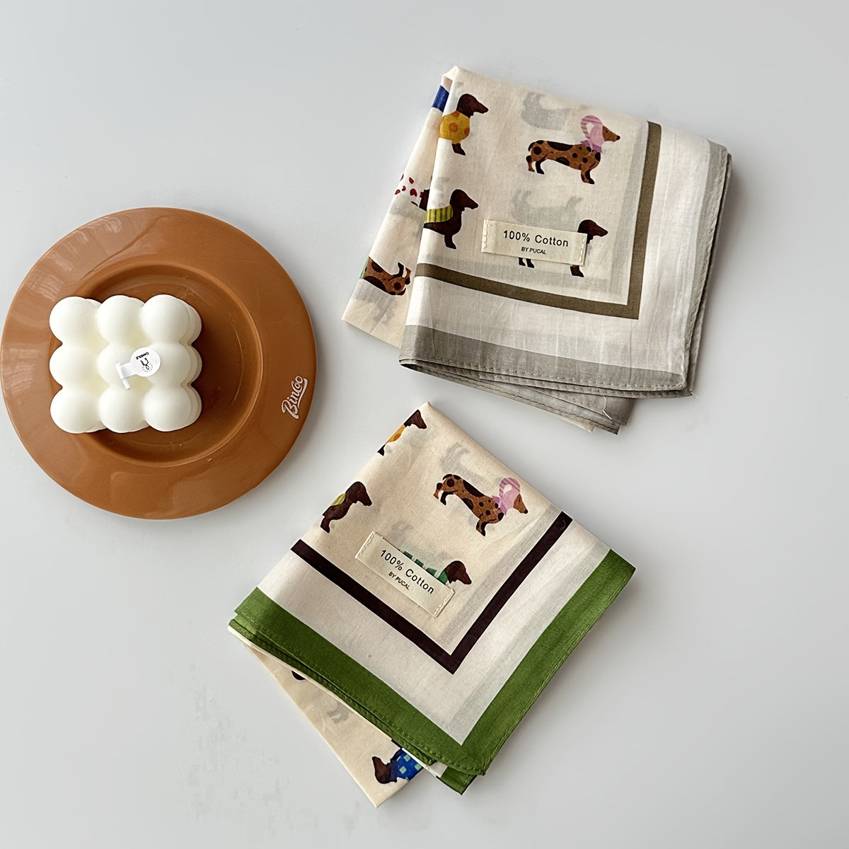 Vintage Cotton Square Scarf – Lightweight Dog Print Design