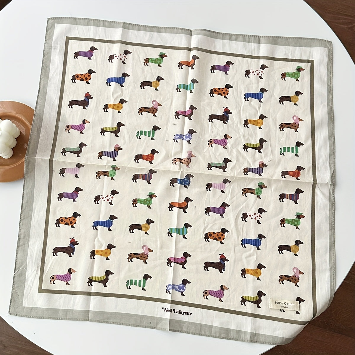 Vintage Cotton Square Scarf – Lightweight Dog Print Design