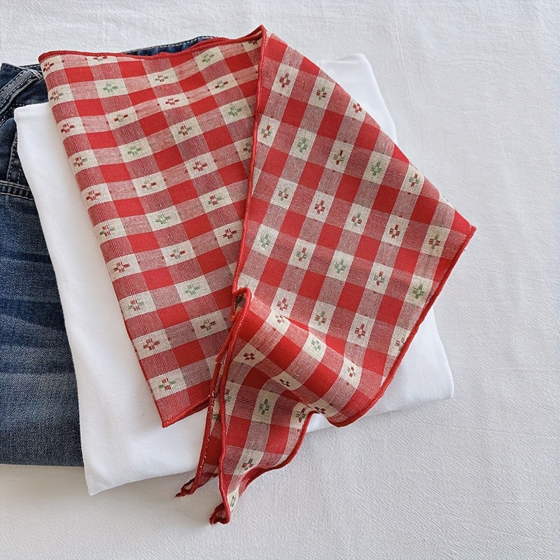 Bohemian Plaid Scarf – Lightweight Cotton Square Scarf