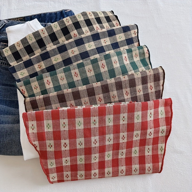 Bohemian Plaid Scarf – Lightweight Cotton Square Scarf