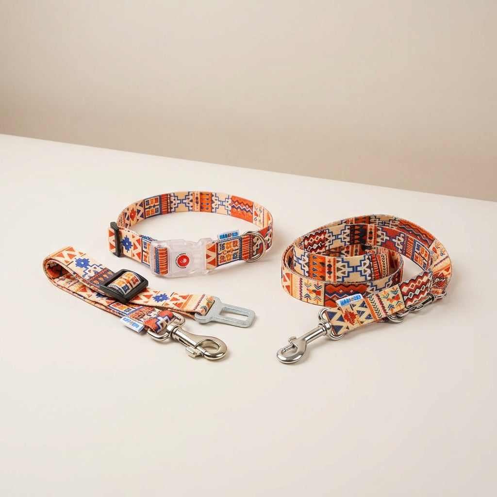 Boho Matteo Walking Bundle – Collar, Leash & Safety Belt for Dogs