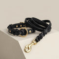 Genuine Leather Dog Collar & Leash Set